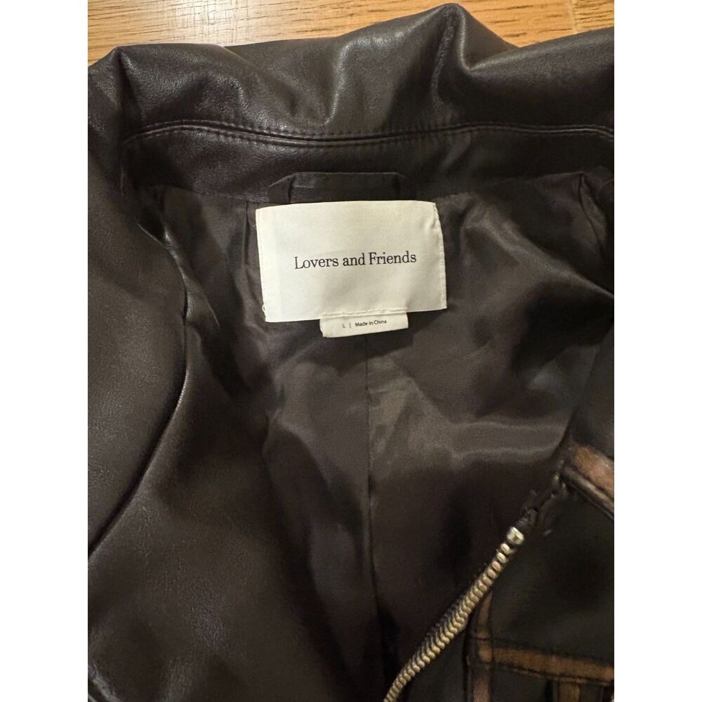 Lovers and Friends Brinley Faux Leather Jacket Brown Distressed Large Revolve - Picture 5 of 7